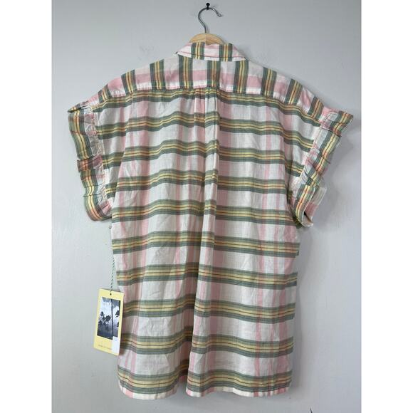 NWT Birds of Paradis Marianne B Ruffle Sleeve Top in Pomela Plaid Green & Pink - Picture 9 of 10